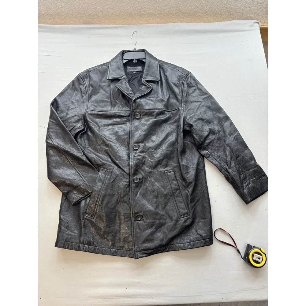 JOHN ASHFORD Men's Black Leather Button Front Jacket Coat Size M Regular Fit